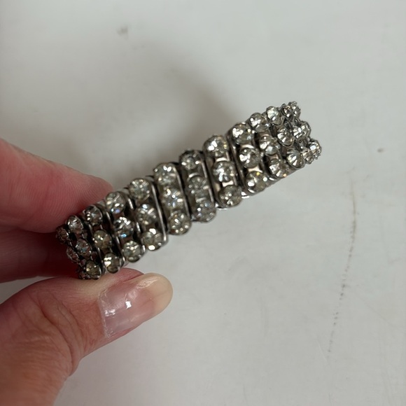 Crystal rhinestone expansion stretch bracelet Hollywood Madonna 80s silver - Picture 12 of 13